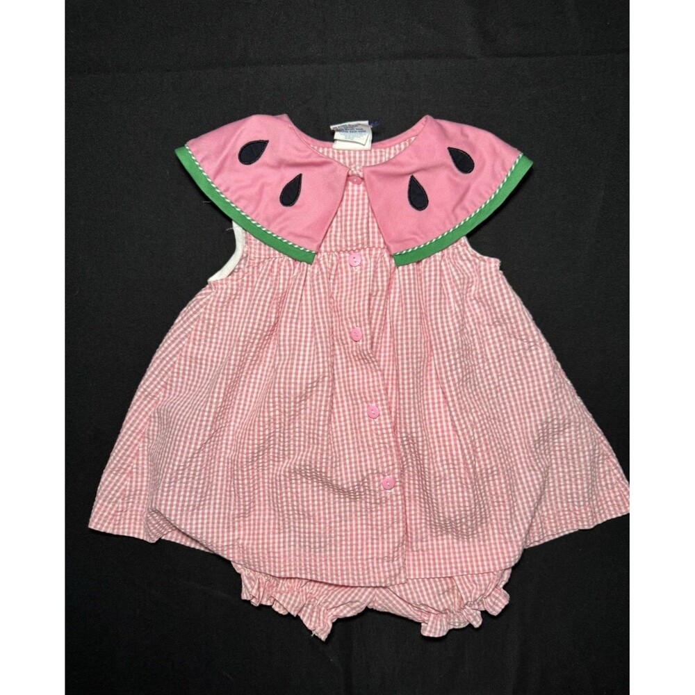 Vintage Samara Watermelon Pink Gingham Dress And Shorts Toddler 2T